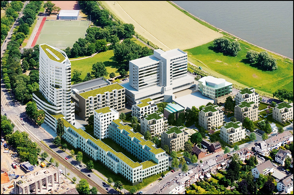 Luftbild 3D-Visualisierung für das Standortmarketingkonzept für das Wohnquartier Rhein VII in Düsseldorf
